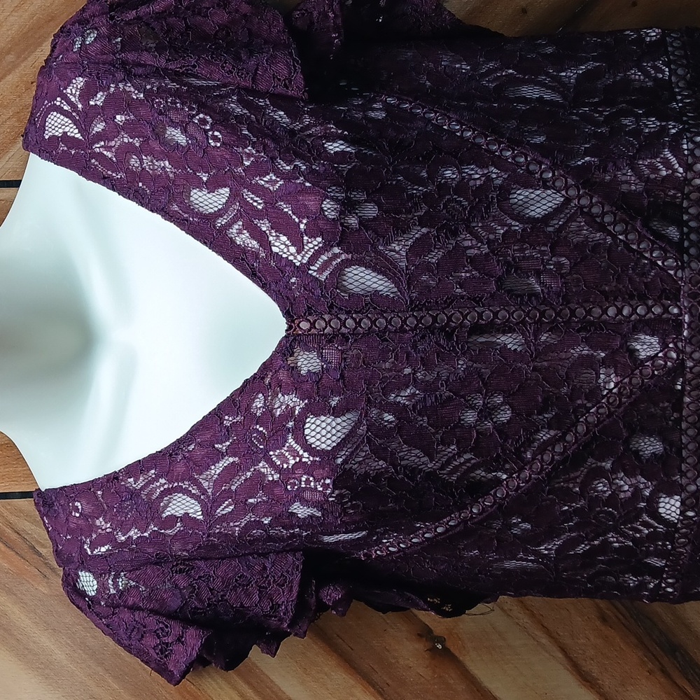 Taylor V-neck Burgundy Lace Hi-low Hem Flutter Sleeve Dress Size 14 - Picture 9 of 13